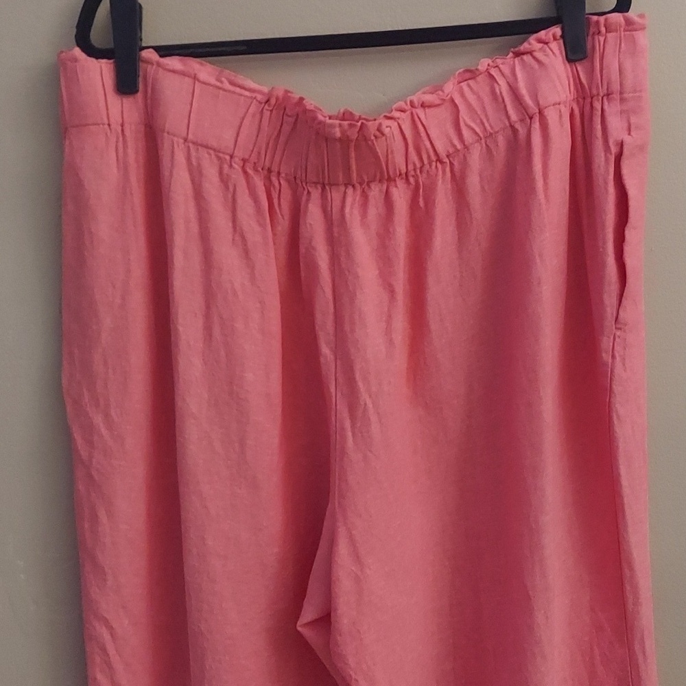 JONES NEW YORK 2X Pink Plus Size Pull On Chambray Linen Capri Pants - Picture 8 of 11